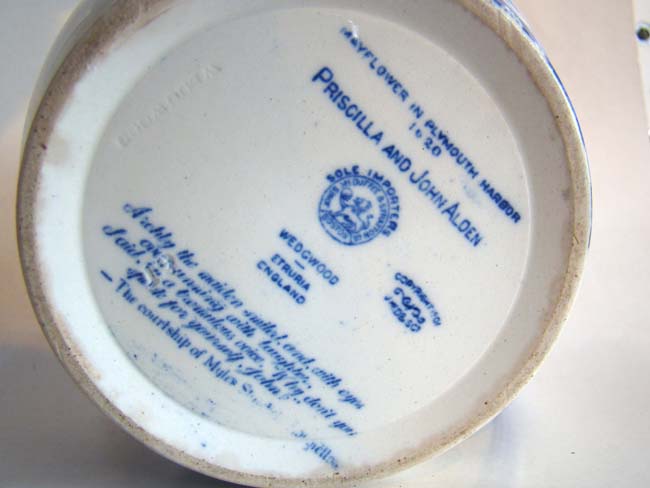A Wedgewood pitcher circa 1900 depicting the Mayflower in Plymouth Harbor and John and Priscilla Alden — image 3
